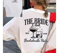 100% Cotton Womens Casual Elegant Cotton Short Sleeve Regular T-Shirt with Unique The bride club Graphic Print front and back Double-sided Printing