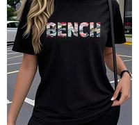 100% cotton Women'S Y2K Retro Graphic T-Shirt - Stretchy Crew Neck Tee with "Bench" Lettering, Soft Breathable Fabric for Gym, Office, Casual Outfits
