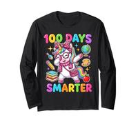 100 Days Smarter Süßes Dabbing Einhorn mit Leopardenschleife für Mädchen für Kinder Langarmshirt