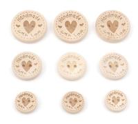 100 Holzknöpfe natur handmade with love, in den Größen 25mm, 20mm und 15mm (ca. 34 Stück von jeder Größe) rund, 2-Loch Knopf Knöpfe zum aufnähen annähen Zweilochknöpfe 2-Loch