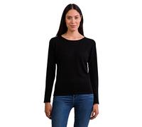 100% Kaschmir Damen Pullover | Sweater Rundhalsausschnitt 2-fädig (Schwarz, XS)