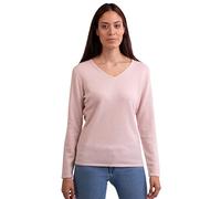 100% Kaschmir Damen Pullover | Sweater V-Ausschnitt 2-fädig (Rosa/Puderrosa, XL)