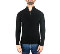 100% Kaschmir Herren Stehkragen Pullover | Sweater mit Reißverschluss 2-fädig (Schwarz, L)