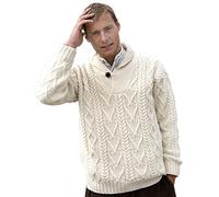 100% Merino Wolle Aran Pullover Umlegekragen, Natürliche (L)