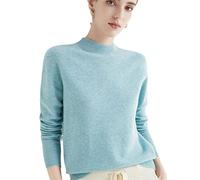 100% Merinowolle Pullover Sweater One-Line Fertig Damen Stehkragen Strickpullover Solid Tops, Clip Blume Gn, XL