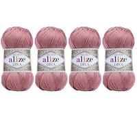 100% Mikrofaser Acryl Alize Diva Seideneffekt Strick Sport Häkel Garn Set aus 4 Knäuel Strängen 400g 1401m Farbe (354 Rose)