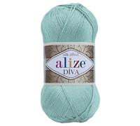 100 % Mikrofaser, Acryl, Alize, Diva-Seideneffekt, Stricken, Sport, Häkelgarn, 4 Knäuel, 400 g, 1532 m, Farbe 463 Hell-Aqua, 4 Stück