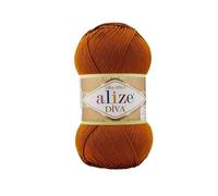 100 % Mikrofaser-Acryl, Alize, Diva-Seideneffekt, Strickgarn, 4 Knäuel, 400 g, 1532 m, Farbe 234 Tabak, 4 Stück