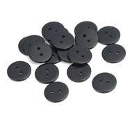 100 Premium Harzknöpfe rund, in schwarz 15mm 2-Loch Knopf zum Annähen nähen aufnähen und Basteln Knöpfe black Harz runde Mützen Jackenknöpfe Mantelknöpfe Zweilochknöpfe