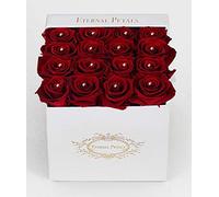 100% Real Roses That Last A Year - Perfect Unique Gift for Women, Men, Birthday Gift - White Velvet Box with Swarovski Crystals (Deep Red)