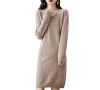100% Reine Wolle Strickpullover Damen Kleid Langer Stil V-Ausschnitt Kleider, XL