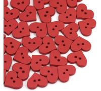 100 rote Herz-Holzknöpfe, 1,5 cm, 2-Loch-Nähknöpfe für Handwerk und Heimwerker, Naturholz, Nähutensilien und Bastelbedarf