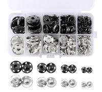 100 Sätze Druckknöpfe zum Annähen, 8,5mm, 12mm, 15mm, 21mm, Große Metall Druckknöpfe in Schwarz und Silber, mit Aufbewahrungsbox für Kleidung, Taschen, Geldbörsen, DIY-Projekte