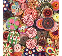 100 Stück Bunte Knöpfe Retro Harz Holzknöpfe Gemischte Rund Puppenknöpfe Nähen Knöpfe Blume Malerei Geometrishes Muster Kinderknöpfe mit 2 Löcher für Nähen DIY Basteln Handwerk Deko 20 mm