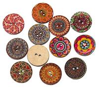 100 Stück edle Holzknöpfe 20mm bunte runde 2-Loch-Knöpfe zum annähen nähen basteln Vintage Bastelknöpfe scrapbooking verschiedene Muster