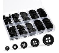 100 Stück Harzknöpfe Schwarz, 4 Löch Buttons zum Nähen, Rund, mit Aufbewahrungsbox zum Basteln, DIY Handwerk Scrapbooking Dekoration 10/12.5/15/20/25 mm