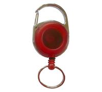 100 Stück JOJO - Ausweishalter / Ausweisclip / Schlüsselanhänger mit runder Form, Metallumrandung, Gürtelclip, Schlüsselring, Farbe transparent rot