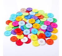 100 Stück Knöpfe Bunt Gemischt, Knöpfe Bunt Zum Annähen, Buttons Selber Machen, Gemischte Farben 4-Loch Rund Bastelknöpfe Für Basteln Nähen Kinder Diy Painting Geschenk Deko (25mm)
