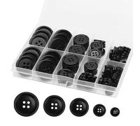 100 Stück Knöpfe Schwarz, 4 Loch Knöpfe, 25/20/15/12.5/10 mm Buttons Knopf, Runde Hemdknöpfe, Bastelknöpfe aus Kunstharz, Gemischte Knopfkopf, für Nähknöpfe Kleider Nähen DIY Handwerk Deko
