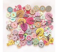 100 Stück Knöpfe Tiere Holzknöpfe, Bunt Kleine Knöpfe, Bastelknöpfe Puppenknöpfe für Scrapbooking und Nähen, Malerei, DIY Handgefertigte Verzierung (1,5-3,4 cm)