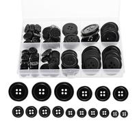 100 Stück runde schwarze Knöpfe aus Kunstharz mit 4 Löchern, 5 Größen, gemischte Nähknöpfe mit Aufbewahrungsbox, geeignet zum Nähen von Anzug, Mantel, Hemd und DIY-Dekoration