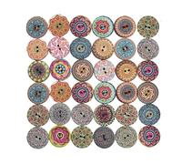 100 Stücke Retro Knöpfe, 25mm Vintage Knöpfe Bunt Knöpfe aus Holz Kinderknöpfe Blumen Puppenknöpfe Gemischte Multicolor Runde Holzknöpfe mit 2 Löcher zum Basteln, Nähen, Malerei,Handwerk, Deko