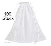 100 x Gemüsebeutel mit Kordelzug wiederverwendbar (ca. 37 x 37 cm) Weiß – waschbar 30 Grad, 100% Polyester. Ideal für Obst, Gemüse, Kräuter & vielseitig nutzbar für Reisen, Spielzeug uvm
