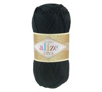 100g Strickgarn ALIZE DIVA Sommerwolle Häkelgarn Wolle Sommer Stricken Häkeln, Farbe:60 schwarz