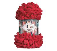 100g Strickgarn ALIZE Puffy Fine, Fingerstrick Fingerstrick-Wolle ohne Nadel, Farbe:56 rot