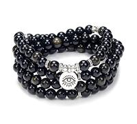 108 Mala Gebetsperlen Armband Halskette mit dem Bösen Auge des Schutzes Charm Viel Glück Yoga Schmuck (Gold Obsidian (Goldener Obsidian))