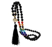 108 Mala-Perlen-Knotenkette Für Männer Und Frauen, Natürliche Edelstein-Lange Halskette Mit Lebensbaum-Anhänger Und Quaste, Gebet, Spiritueller Schmuck, Geschenke, Vulkanstein, 6 Mm (108 Perlen)