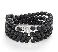 108 Mala-Stein-Perlen-Halsketten-Wrap-Handgelenk-Armband mit Elefanten-Charme-handgemachtes Schmuck-Geschenk (Schwarzer Lavastein (Black Lava Stone))