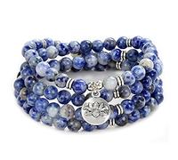 108 Perlen Mala Armband Halskette mit Lotus Charm und 6 mm kleinen Steinperlen (Blauer Spitzenachat (Blue Lace Agate))