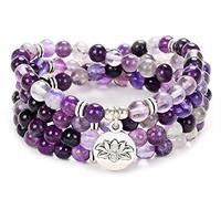 108 Perlen Mala Armband Halskette mit Lotus Charm und 6 mm kleinen Steinperlen (Lila Fluorit (Purple Fluorite))