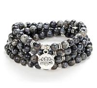 108 Perlen Mala Armband Halskette mit Lotus Charm und 6 mm kleinen Steinperlen (Schwarzer Labradorit (Black Labradorite))