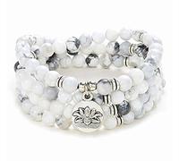 108 Perlen Mala Armband Halskette mit Lotus Charm und 6 mm kleinen Steinperlen (Weißer Howlith (White Howlite))