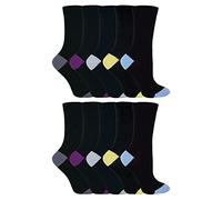 10er Pack Damen Baumwolle Schwarz Socken | Sock Snob | Farbig Socken mit Buntem Rand (37-39, Hell)