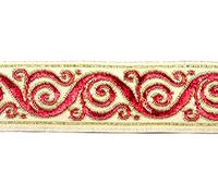 10m Brokat Borte Webband 22mm breit Farbe: Beige-Rot-Gold von 1A-Kurzwaren 22221-beirtgo