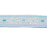 10m Brokat Borte Webband 35mm breit Farbe: Weiss-Blau-Lurexsilber 35805-wssibl