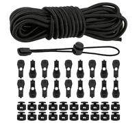 10m Schwarz Elastische Gummischnur 3mm, Gummiband Rund Schnur Gummiseil mit 40 Kordelstopper Kordelklemme 30 Kordelstopper 2 Loch Gummikordel für Kordelzug Rucksack Bekleid Wäscheleinen