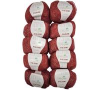 10x50 Gramm Ilkadim Export Tilsim Strickgarn mit Glitzer, Glitter Strickwolle einfarbig, 500g Effektgarn (rot 362-06)