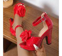 11,3 cm sexy Lacklederschuhe mit großer Blume, Plateau, super hoher Absatz, Peep-Zehen, Klotz-Absatz, Römersandalen, 2025 neue Mode Casual Schuhe für
