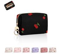 11 * 5,5 * 8,5cm Mini Kosmetiktasche Mini Make up Tasche Kleine Mädchen Schminktasche Damen Reise Zubehör Organizer Cord Kosmetiktasche mit Reißverschluss Kulturbetuel (Kirschen-Schwarz)