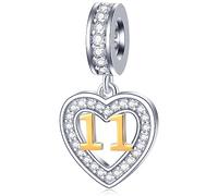 11 Jahre alt Geburtstag Charms passen Pandora Moments Armband, 18K Gold Zahl 11 Charm, 925 Sterling Silber 11th Hochzeit Jahrestag Anhänger Perlen mit CZ, Geschenke für Enkelin/Enkel