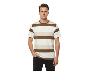 11 PROJECT Frankie Herren Baumwoll-Shirt T-Shirt Colour-Blocking Sommer-Shirt 21301046ME 181016 Braun/Weiß M