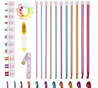 11 Stücke Tunesische Häkelnadel mit Zubehör, 27 cm Lange Aluminium Tunesische Häkelnadeln Set für Anfänger, 2 mm - 8 mm Häkelnadeln Tunesisch Set, Bunte Afghan Häkelnadeln Set für Schals Teppich