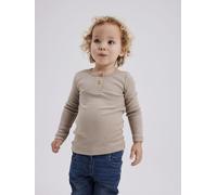 Langarmshirt NAME IT "NMMKAB LS TOP NOOS", Jungen, Gr. 92, beige (pure cashmere), Feinripp, Obermaterial: 57% Baumwolle, 38% Modal, 5% Elasthan, meliert, normal normal, Rundhals, abgesteppte Kante, Sh