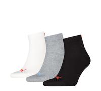 Kurzsocken PUMA "PUMA UNISEX QUARTER PLAIN 3P", Damen, Gr. 43-46, bunt (schwarz, grau, weiß, colour), Baumwollmischung, elastisch, Socken, Atmungsaktiv, Rippenbündchen, weiche Baumwollmischung (933592