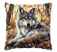 11CT Kreuzstich Kissen Set, Tier Wolf Stickkissen Mit Stickgarn 45X45cm Kreuzstichkissen Set zum Basteln Stickkissen Stickpackung mit Vorgedruckt Kreuzstichmotiv