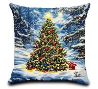 11CT Kreuzstich Kissen Set, Weihnachtsbaum Stickkissen Mit Stickgarn 45X45cm Kreuzstichkissen Set zum Basteln Stickkissen Stickpackung mit Vorgedruckt Kreuzstichmotiv